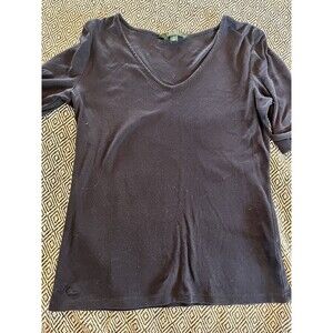 Lauren Ralph Lauren Shirt Womens Small Blue Elbow Sleeve Pullover V Neck Cotton